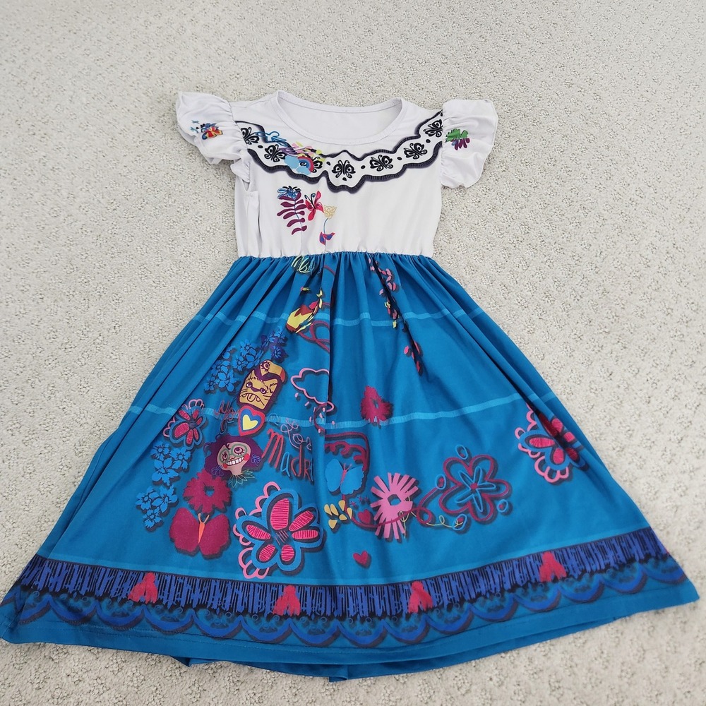 Mirabel Madrigal Encanto Costume Dress Blue White Flutter Sleeve kids Size 6